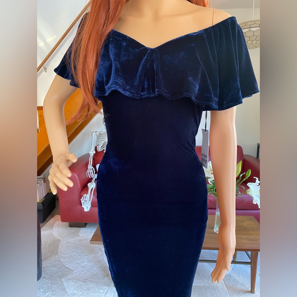 NWT Unique Vintage Velvet Blue Sophia Dress Sz S
